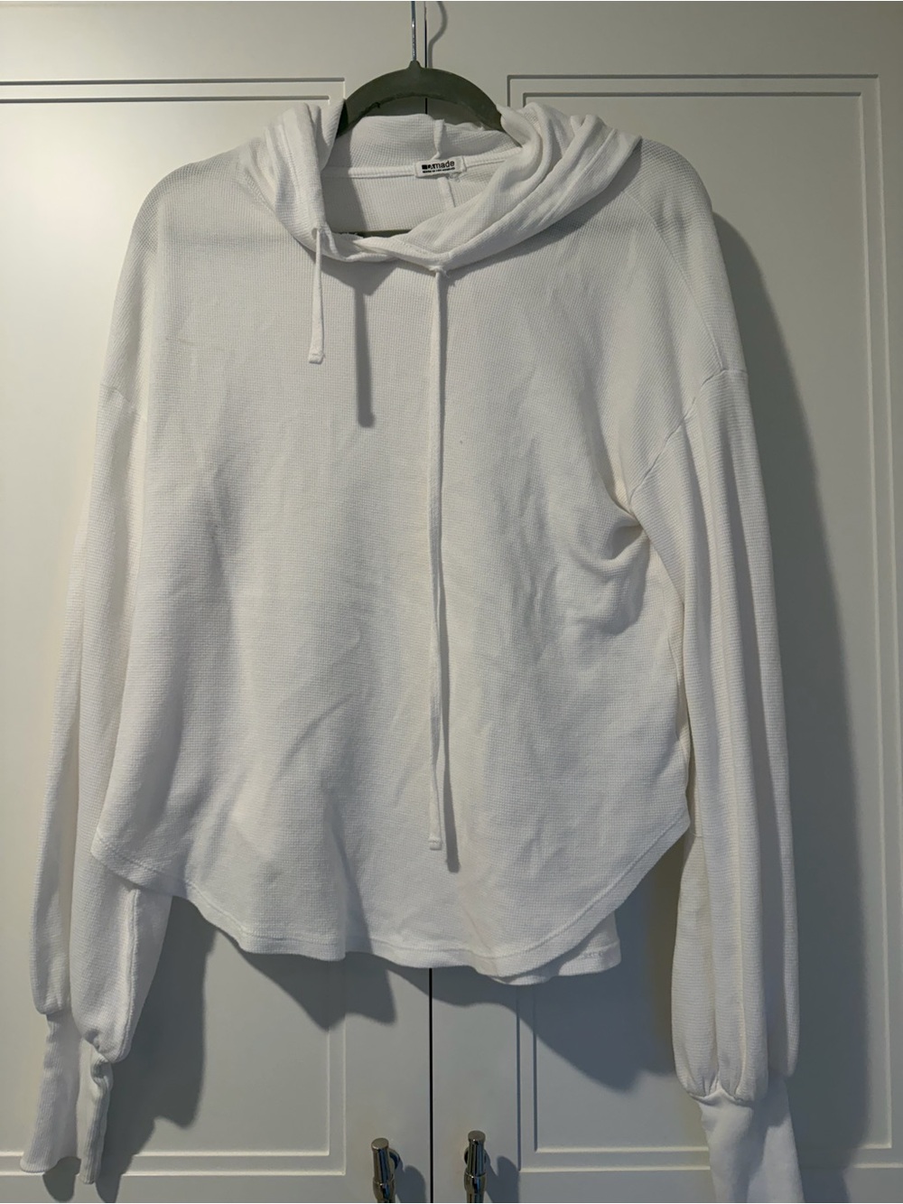 LAmade White Waffle-Knit Top with Logo Tab